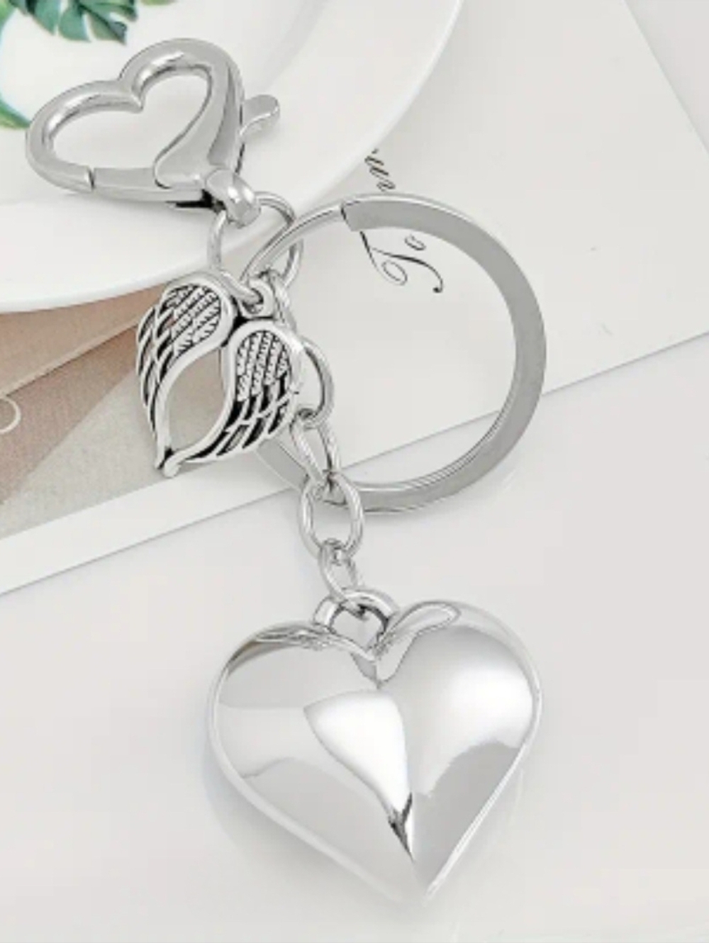 Silver Heart & Wing Keychain - Purse Charm